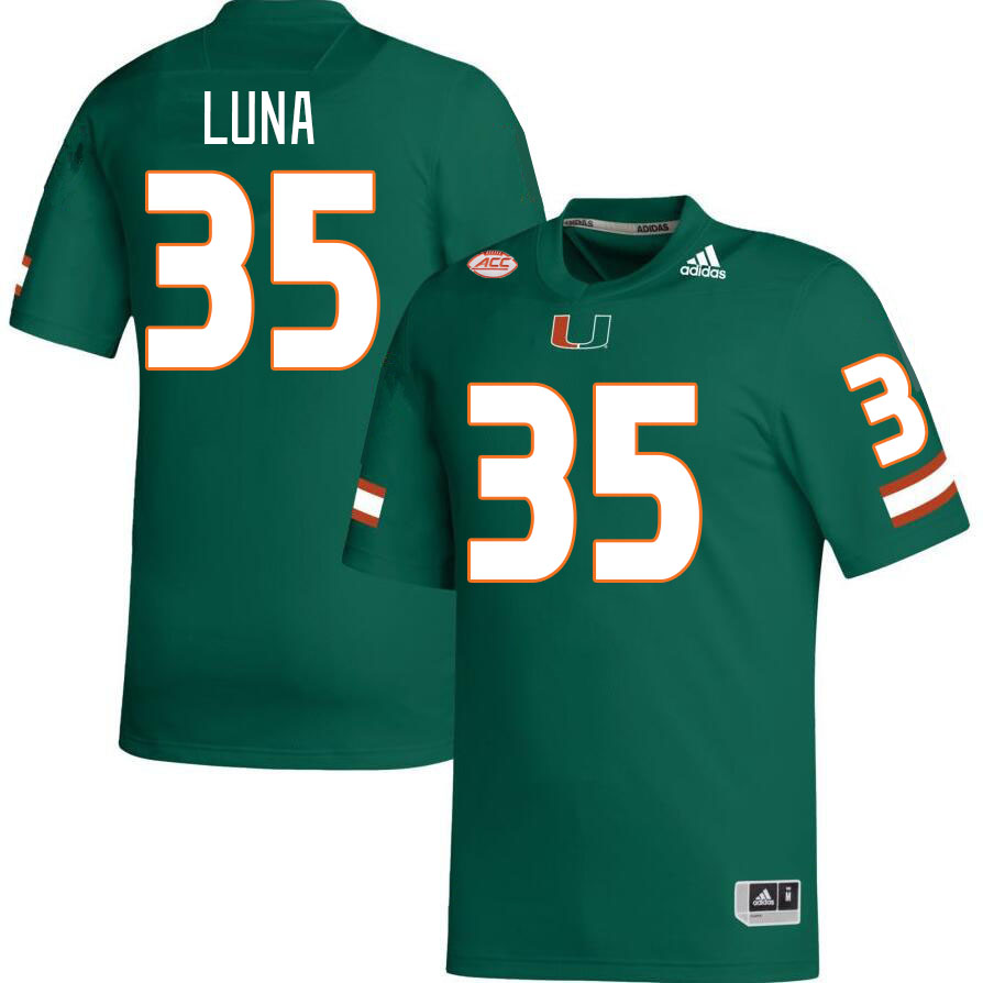 Men #35 Kolby Luna Miami Hurricanes College Football Jerseys Stitched Sale-Green - Click Image to Close